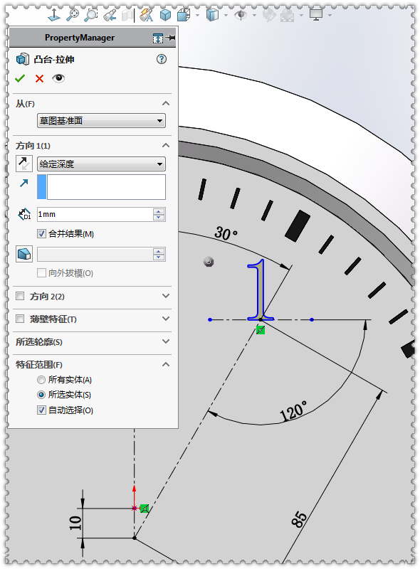 用SolidWorks画一个钟表，画法和直尺基本相同