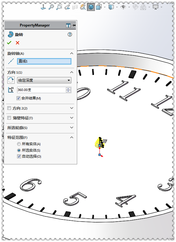 用SolidWorks画一个钟表，画法和直尺基本相同