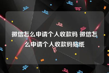 微信怎么申请个人收款码 微信怎么申请个人收款码贴纸