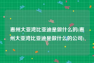 惠州大亚湾比亚迪是做什么的(惠州大亚湾比亚迪是做什么的公司)