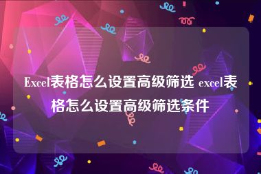 Excel表格怎么设置高级筛选 excel表格怎么设置高级筛选条件