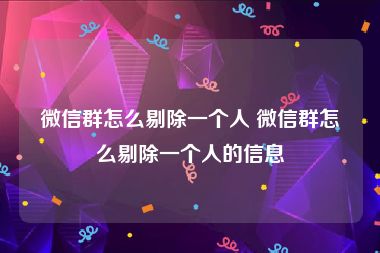 微信群怎么剔除一个人 微信群怎么剔除一个人的信息