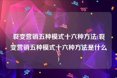 裂变营销五种模式十六种方法(裂变营销五种模式十六种方法是什么)