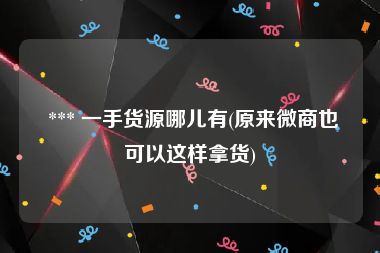  *** 一手货源哪儿有(原来微商也可以这样拿货)