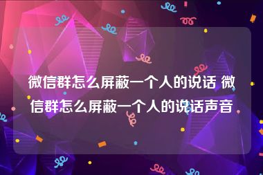 微信群怎么屏蔽一个人的说话 微信群怎么屏蔽一个人的说话声音