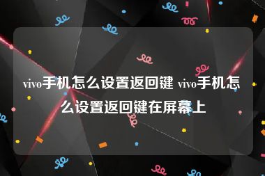 vivo手机怎么设置返回键 vivo手机怎么设置返回键在屏幕上