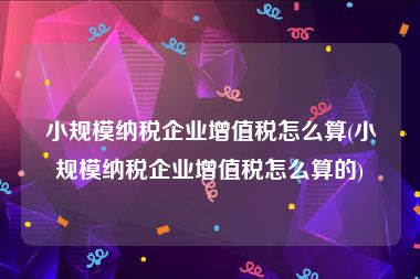 小规模纳税企业增值税怎么算(小规模纳税企业增值税怎么算的)