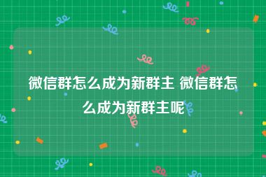 微信群怎么成为新群主 微信群怎么成为新群主呢