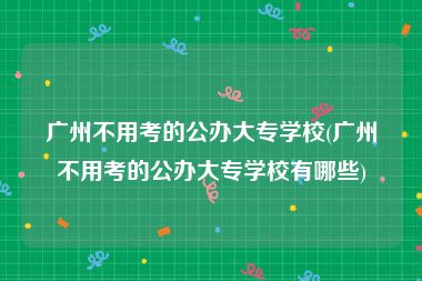 广州不用考的公办大专学校(广州不用考的公办大专学校有哪些)