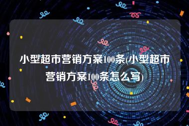 小型超市营销方案100条(小型超市营销方案100条怎么写)