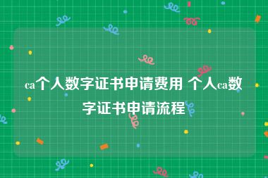 ca个人数字证书申请费用 个人ca数字证书申请流程