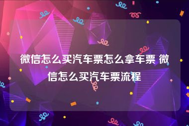 微信怎么买汽车票怎么拿车票 微信怎么买汽车票流程