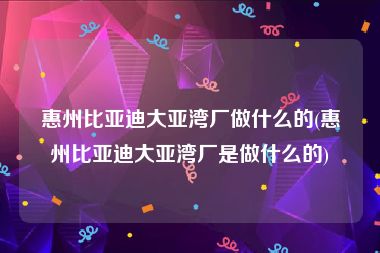 惠州比亚迪大亚湾厂做什么的(惠州比亚迪大亚湾厂是做什么的)