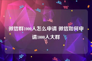 微信群1000人怎么申请 微信如何申请1000人大群