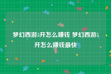 梦幻西游5开怎么赚钱 梦幻西游5开怎么赚钱最快