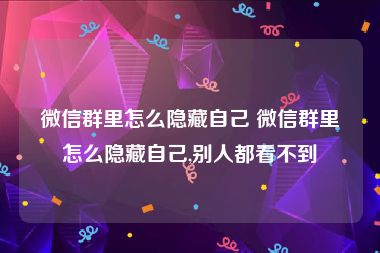 微信群里怎么隐藏自己 微信群里怎么隐藏自己,别人都看不到