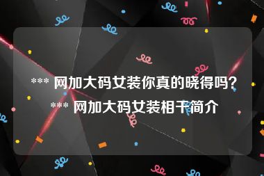  *** 网加大码女装你真的晓得吗？ *** 网加大码女装相干简介