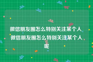 微信朋友圈怎么特别关注某个人 微信朋友圈怎么特别关注某个人呢