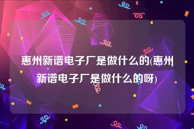 惠州新谱电子厂是做什么的(惠州新谱电子厂是做什么的呀)