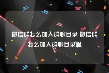 微信群怎么加入群聊目录 微信群怎么加入群聊目录里