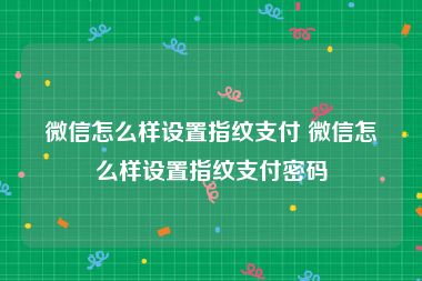 微信怎么样设置指纹支付 微信怎么样设置指纹支付密码