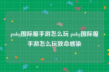 pubg国际服手游怎么玩 pubg国际服手游怎么玩致命感染