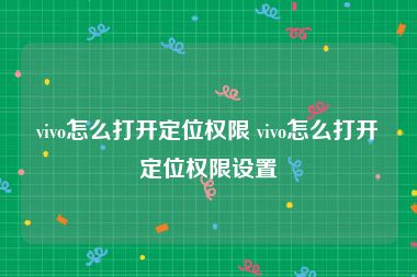 vivo怎么打开定位权限 vivo怎么打开定位权限设置