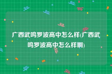 广西武鸣罗波高中怎么样(广西武鸣罗波高中怎么样啊)