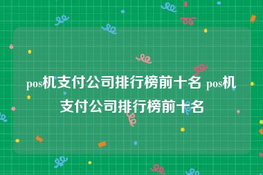 pos机支付公司排行榜前十名 pos机支付公司排行榜前十名