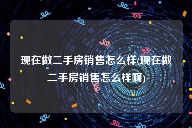 现在做二手房销售怎么样(现在做二手房销售怎么样啊)