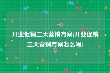 开业促销三天营销方案(开业促销三天营销方案怎么写)