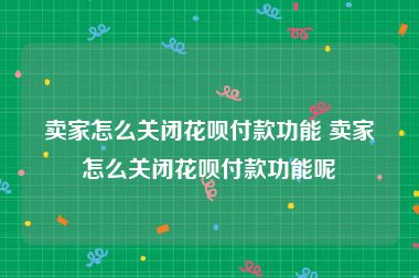 卖家怎么关闭花呗付款功能 卖家怎么关闭花呗付款功能呢