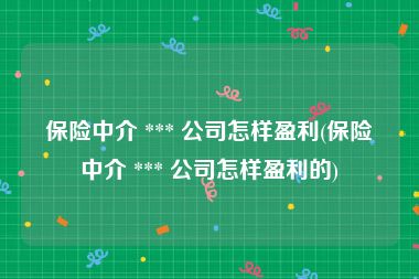 保险中介 *** 公司怎样盈利(保险中介 *** 公司怎样盈利的)