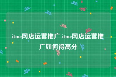 itmc网店运营推广 itmc网店运营推广如何得高分