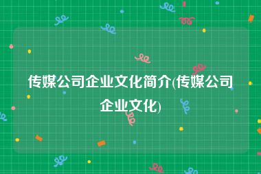 传媒公司企业文化简介(传媒公司企业文化)