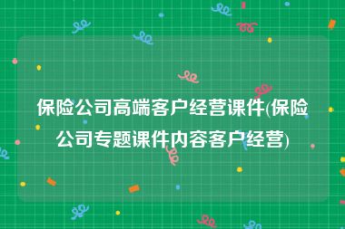 保险公司高端客户经营课件(保险公司专题课件内容客户经营)