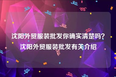 沈阳外贸服装批发你确实清楚吗？沈阳外贸服装批发有关介绍