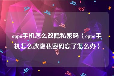 oppo手机怎么改隐私密码〈oppo手机怎么改隐私密码忘了怎么办〉