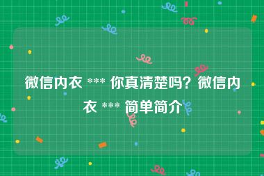 微信内衣 *** 你真清楚吗？微信内衣 *** 简单简介