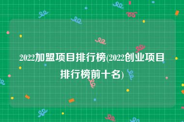 2022加盟项目排行榜(2022创业项目排行榜前十名)