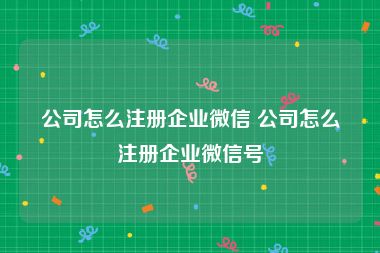 公司怎么注册企业微信 公司怎么注册企业微信号