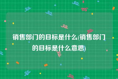 销售部门的目标是什么(销售部门的目标是什么意思)