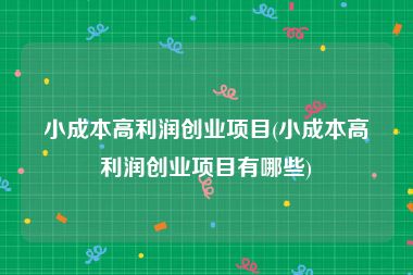 小成本高利润创业项目(小成本高利润创业项目有哪些)