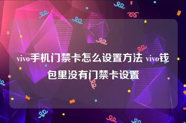 vivo手机门禁卡怎么设置方法 vivo钱包里没有门禁卡设置