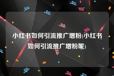 小红书如何引流推广增粉(小红书如何引流推广增粉呢)