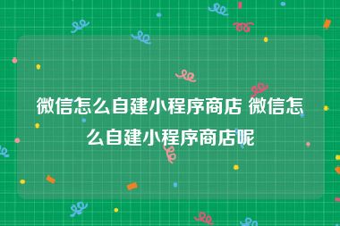 微信怎么自建小程序商店 微信怎么自建小程序商店呢