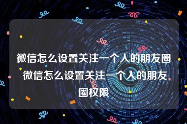 微信怎么设置关注一个人的朋友圈 微信怎么设置关注一个人的朋友圈权限