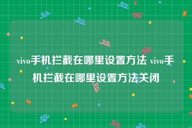 vivo手机拦截在哪里设置方法 vivo手机拦截在哪里设置方法关闭