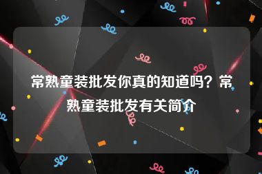 常熟童装批发你真的知道吗？常熟童装批发有关简介