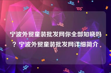 宁波外贸童装批发网你全部知晓吗？宁波外贸童装批发网详细简介